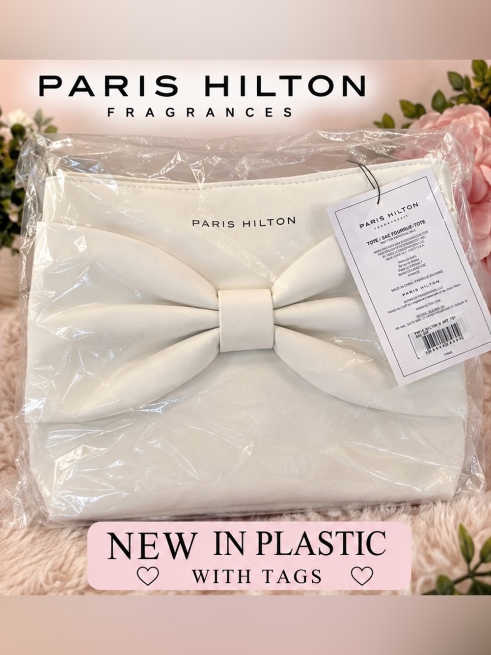 Paris Hilton White Oversized Bow Tote Bag New in Plastic NWT